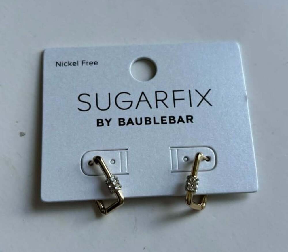 Sugarfix BaubleBar Crystal Charm Huggie Hoop Earrings Gold Tone Nickel Free